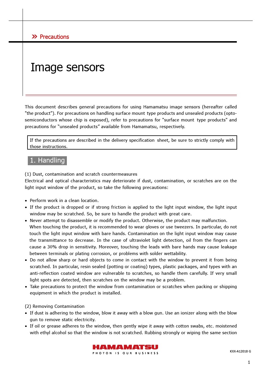 Precaution / Image sensors