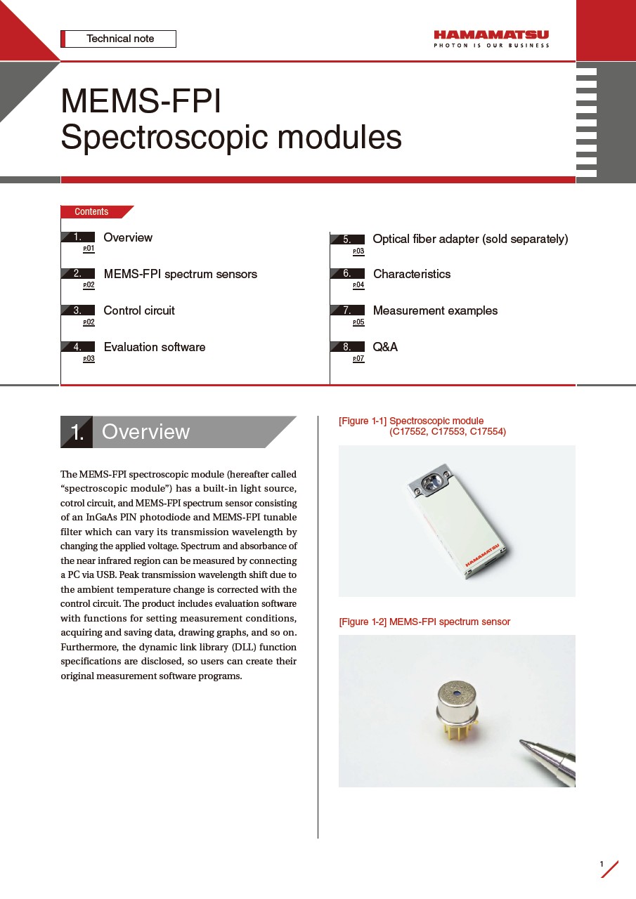 Technical note / MEMS-FPI spectrum sensors, spectroscopic modules
