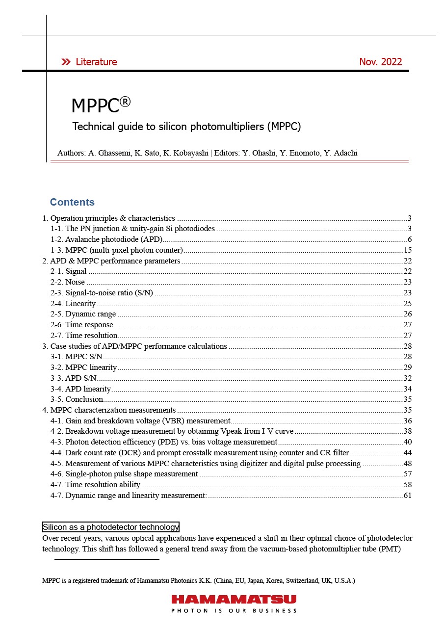 Literature / MPPC -Technical guide to silicon photomultipliers (MPPC)-